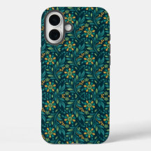 Vintage-achtig blauwe botanische patroon hoesje-M