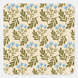 Vintage-achtig blauwe botanische patroon vierkant vierkante sticker