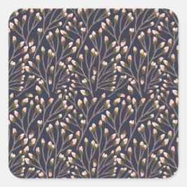 Vintage-achtig blauwe botanische patroon vierkant vierkante sticker