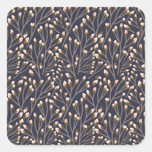 Vintage-achtig blauwe botanische patroon vierkant vierkante sticker