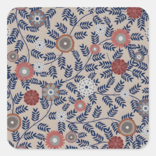 Vintage-achtig blauwe botanische patroon vierkant vierkante sticker