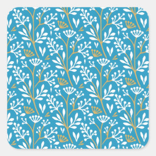 Vintage-achtig blauwe botanische patroon vierkant vierkante sticker