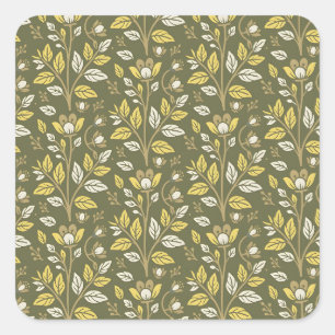 Vintage-achtig blauwe botanische patroon vierkant vierkante sticker