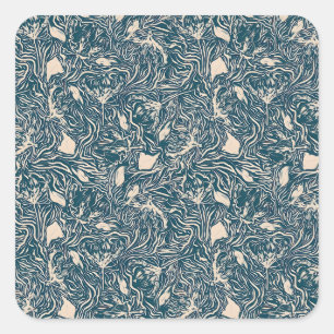Vintage-achtig blauwe botanische patroon vierkant vierkante sticker