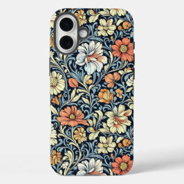 Vintage-achtige blauwe botanische patroonhoes-M iPhone 16 Plus Hoesje