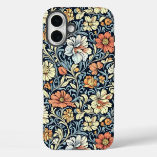 Vintage-achtige blauwe botanische patroonhoes-M iPhone 16 Plus Hoesje