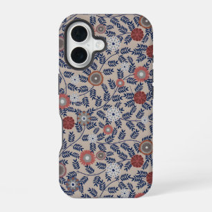 Vintage-achtige blauwe botanische patroonhoes-M iPhone 16 Hoesje