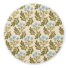 Vintage-achtige blauwe kleur botanisch patroon ker keramische knop