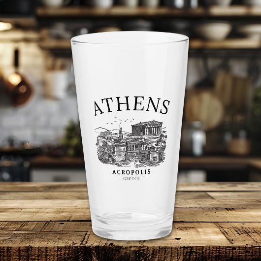 Vintage Acropolis of Athens Illustration Glas