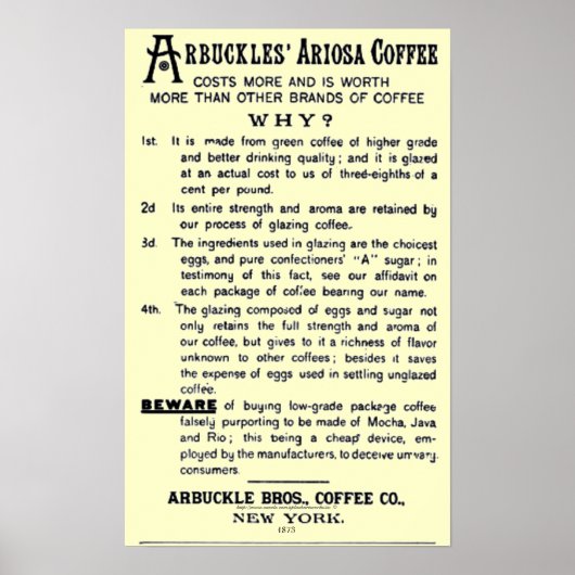 "Vintage-ad-ARBUCKLES" ARIOSA COFFEE" Poster (Voorkant)