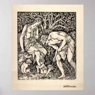 Vintage Adam en Eva van Edward Burne-Jones Poster