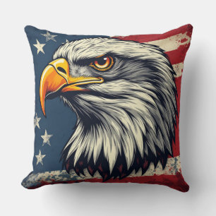 Vintage Adelaar met Amerikaanse Vlag – Retro USA K Kussen