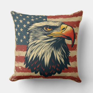 Vintage Adelaar met Amerikaanse Vlag – Retro USA K Kussen