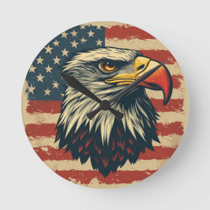 Vintage Adelaar met Amerikaanse Vlag – Retro USA K Ronde Klok