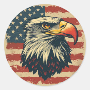 Vintage Adelaar met Amerikaanse Vlag – Retro USA K Ronde Sticker