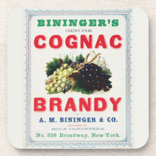Vintage advertentie voor Bininger's cognac brandy. Bier Onderzetter