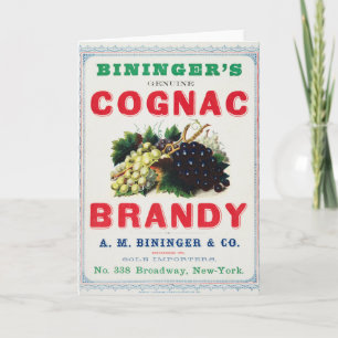 Vintage advertentie voor Bininger's cognac brandy. Kaart