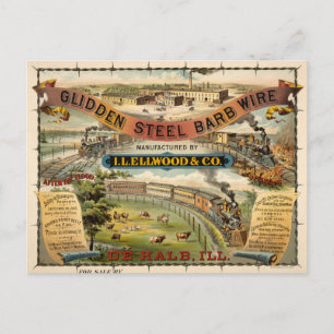Vintage advertentie voor Glidden Steel Barb Wire Briefkaart
