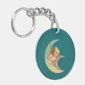 Vintage-afbeelding - Angel op een halve maan Sleutelhanger (Voorkant Links)
