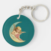 Vintage-afbeelding - Angel op een halve maan Sleutelhanger (Achterkant)
