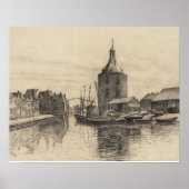 Vintage-afbeelding, potloodschets, Enkhuizen-haven Poster (Voorkant)