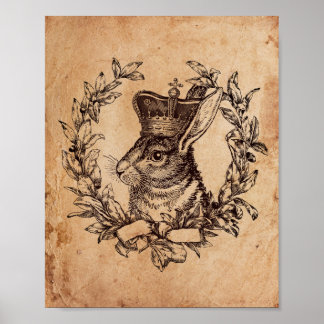 Vintage afbeelding Royal Rabbit Crown Old Antiek P Poster