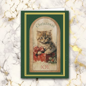 Vintage Afbeelding Tabby Kitten Kerstcadeau Kaart
