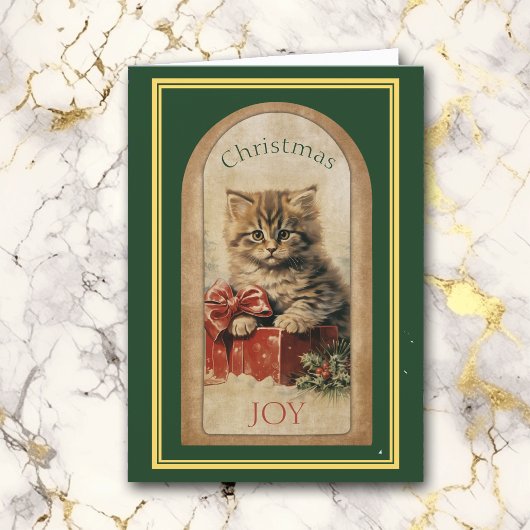 Vintage Afbeelding Tabby Kitten Kerstcadeau Kaart