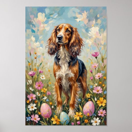 Vintage Afghan Hound Easter Meadow Art Poster (Voorkant)