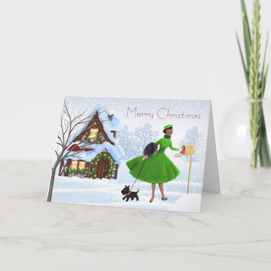 Vintage Afrikaanse Amerikaanse Kerstkaart Feestdagen Kaart (Voorkant)