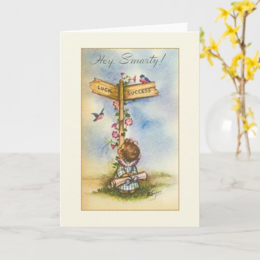 Vintage Afstuderen Wenskaart Kaart (Gele Bloem)