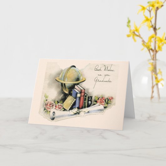 Vintage Afstuderen Wenskaart Kaart (Gele Bloem)