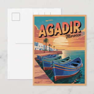 Vintage Agadir stadsstrand Marokko reis souvenirs Briefkaart