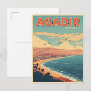Vintage Agadir stadsstrand Marokko reis souvenirs Briefkaart