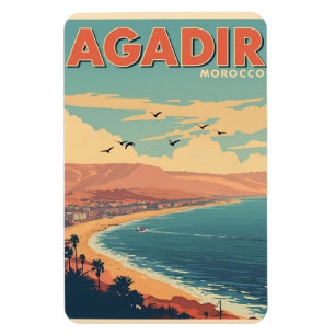 Vintage Agadir stadsstrand Marokko reis souvenirs Magneet