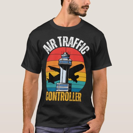Vintage Air Traffic Controller Retro Sunset T-shirt (Voorkant)