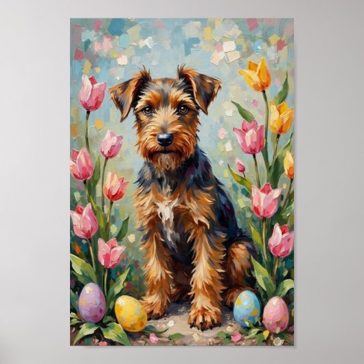 Vintage Airedale Terrier Easter Garden Art Poster (Voorkant)