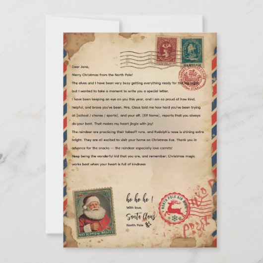 Vintage Airmail Santa Letter | Personalized Kaart (Voorkant)