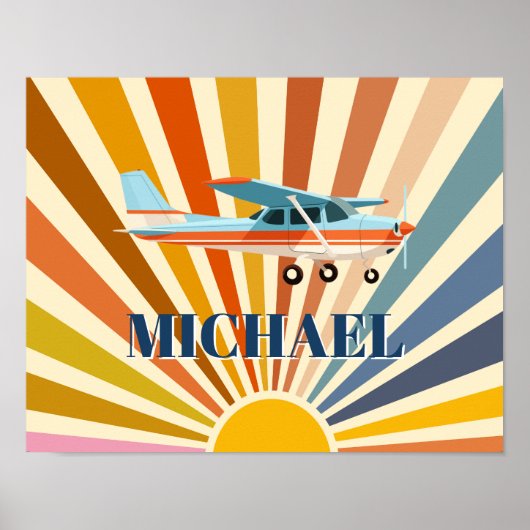Vintage Airplane Cessna Retro Sunset Custom Poster (Voorkant)