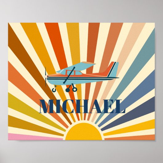 Vintage Airplane Cessna Retro Sunset Custom Poster (Voorkant)