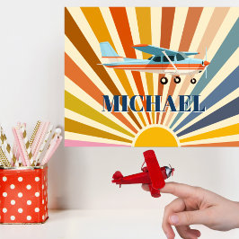 Vintage Airplane Cessna Retro Sunset Custom Poster