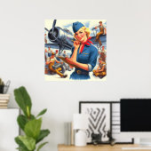 Vintage Airplane Pin-up Poster (Thuiskantoor)