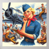 Vintage Airplane Pin-up Poster (Voorkant)