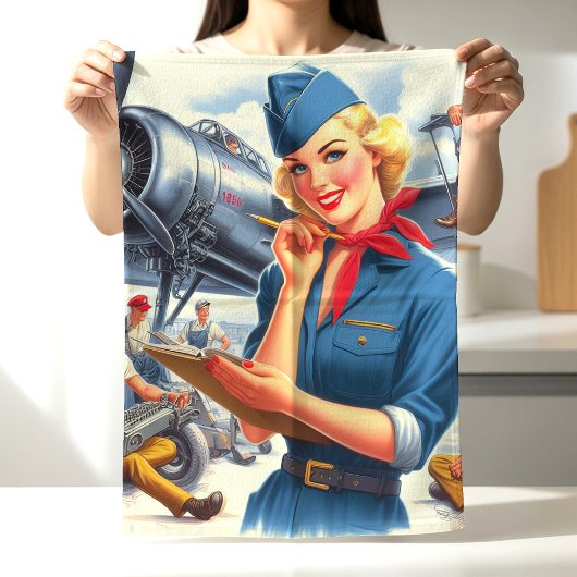 Vintage Airplane Pin-up Theedoek