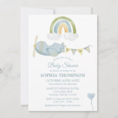 Vintage Airplane Rainbow Clouds Boy Baby Shower Kaart (Voorkant)