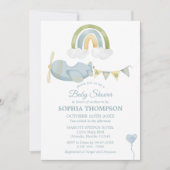 Vintage Airplane Rainbow Clouds Boy Baby Shower Kaart (Voorkant)