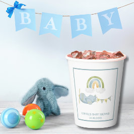 Vintage Airplane Rainbow Clouds Boy Baby Shower Papieren Bekers