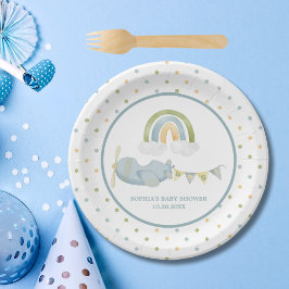 Vintage Airplane Rainbow Clouds Boy Baby Shower Papieren Bordje