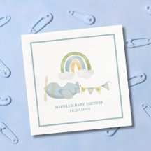 Vintage Airplane Rainbow Clouds Boy Baby Shower 