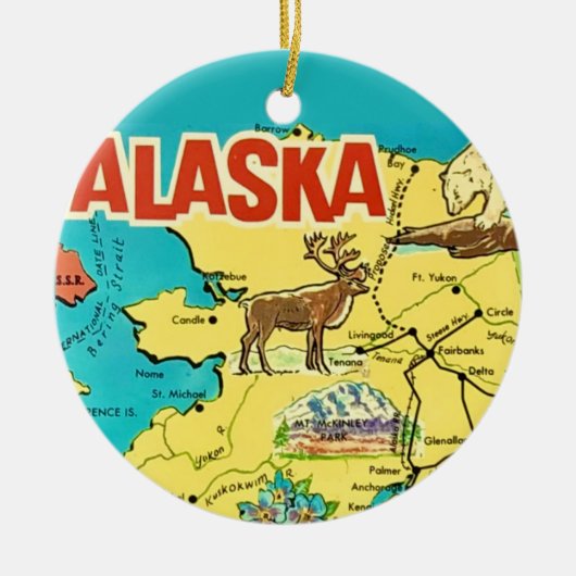 Vintage Alaska Map Postcard Keramisch Ornament (Voorkant)